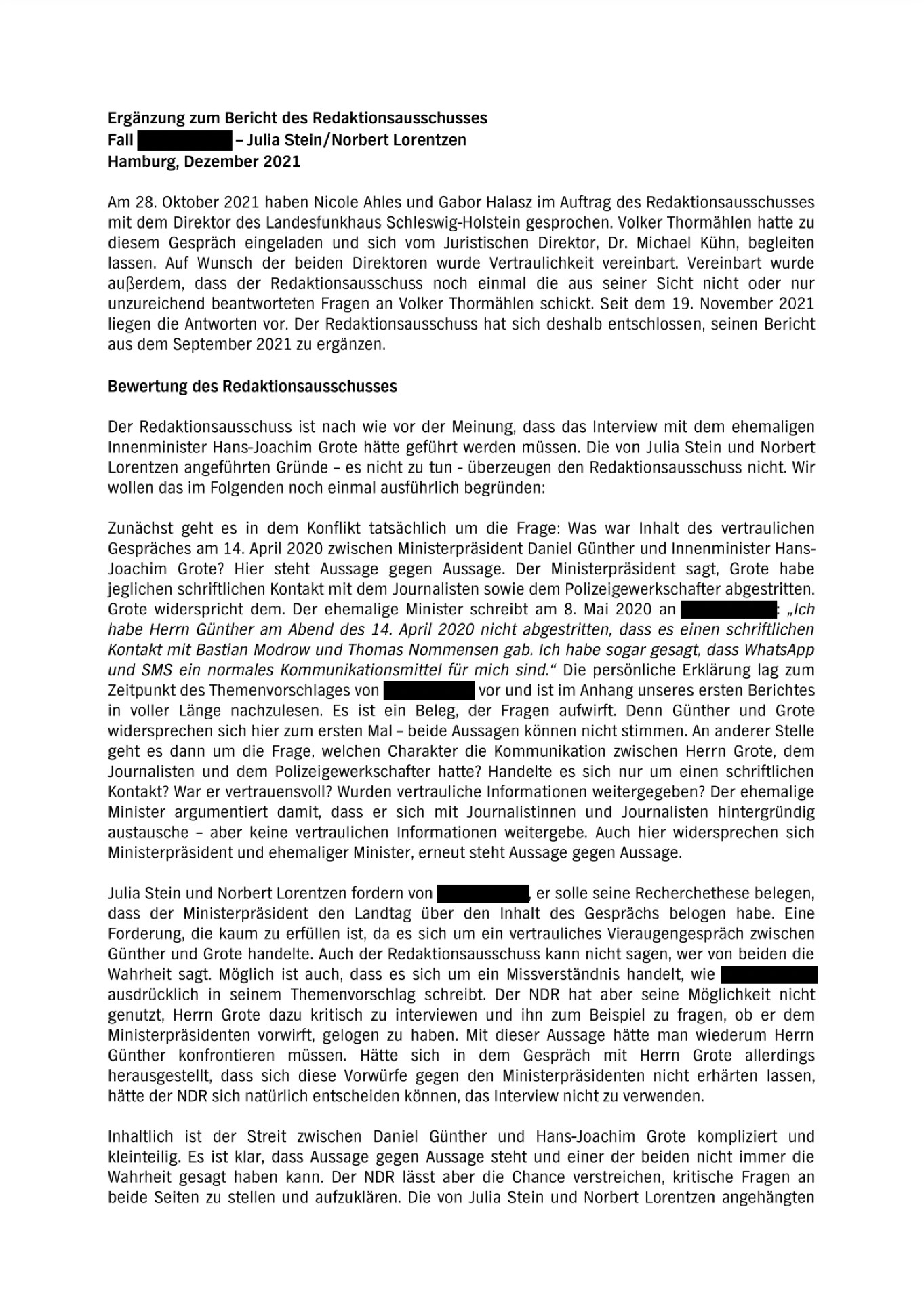 Bericht Redaktionsausschuss NDR 1